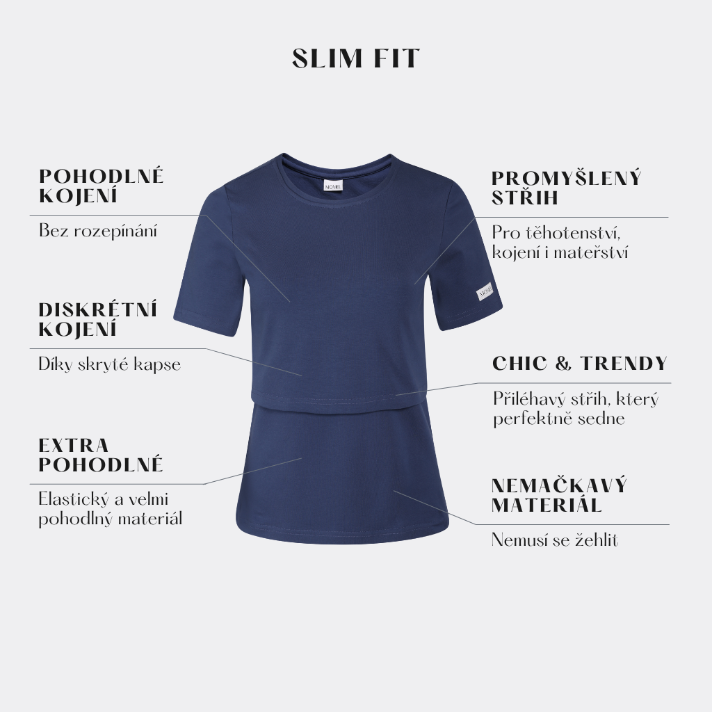 Moniel těhotenské a kojicí tričko s rukávy Slim Fit